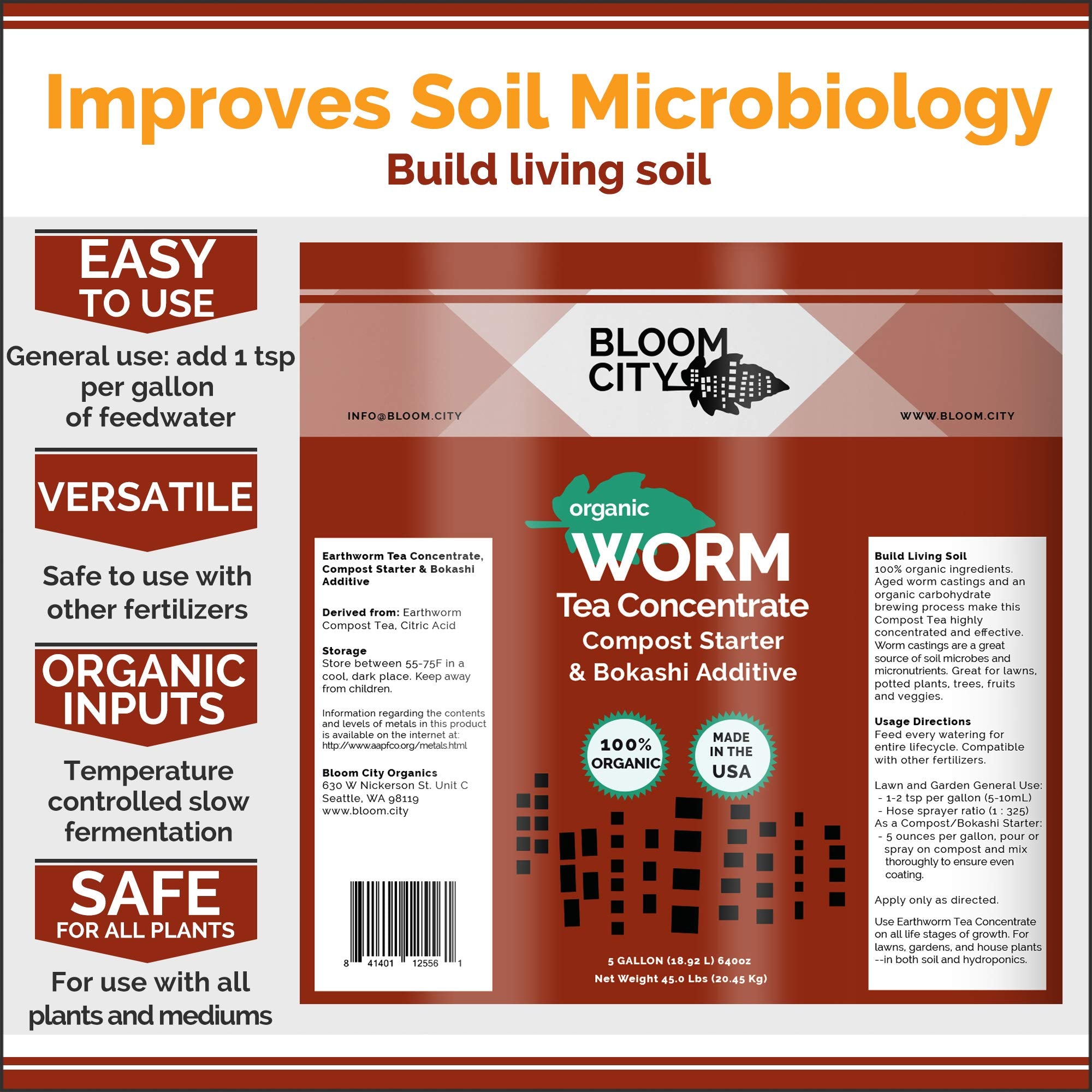 Bloom City Compost Bokashi Booster label closeup showing natural nutrients.