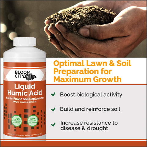 Bloom City Organic Liquid Humic label closeup highlights nutrients for robust root health