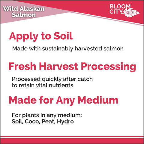 Bloom City Organic Wild Fish Fertilizer USA-made packaging on display.