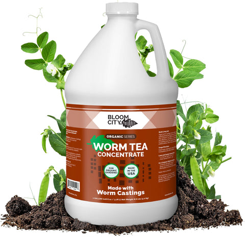 Bloom City Organic Worm Tea Concentrate bottle, ready to nourish indoor and outdoor plants.