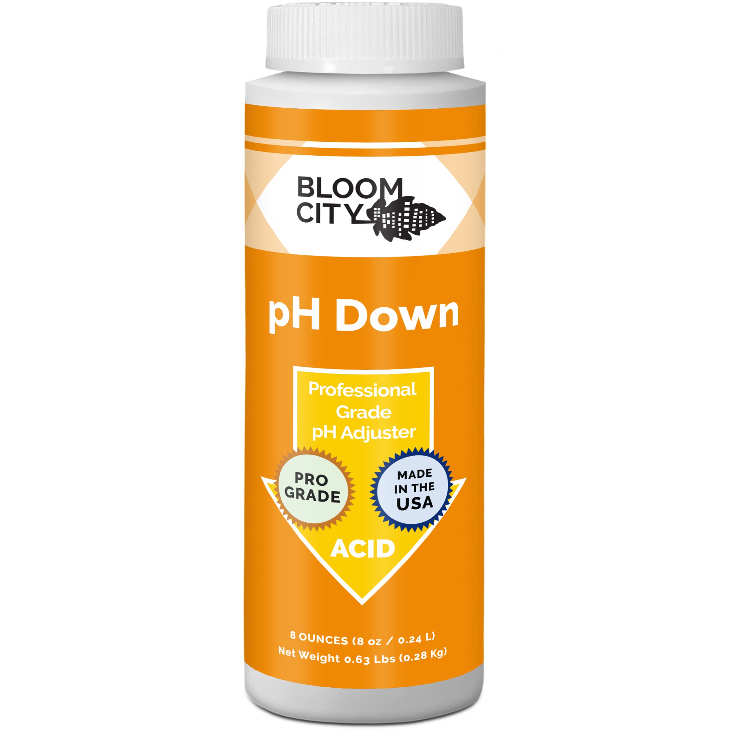 Bloom City pH Down bottle front view for stable irrigation pH.