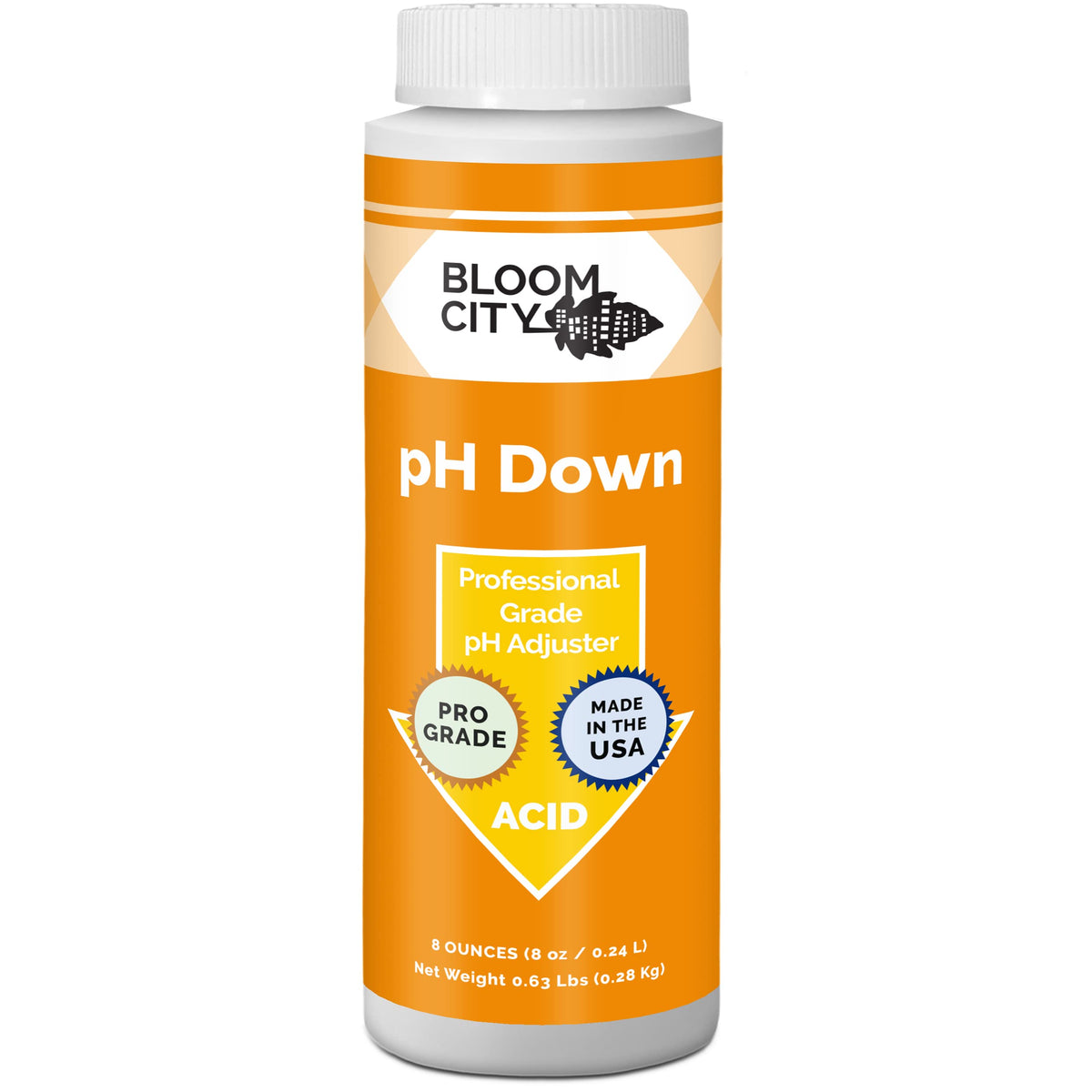 Bloom City pH Down bottle front view for stable irrigation pH.