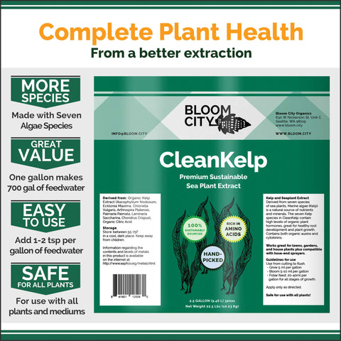 Bloom City seaweed fertilizer drops highlight quick-acting nutrients beneath the leaf canopy.