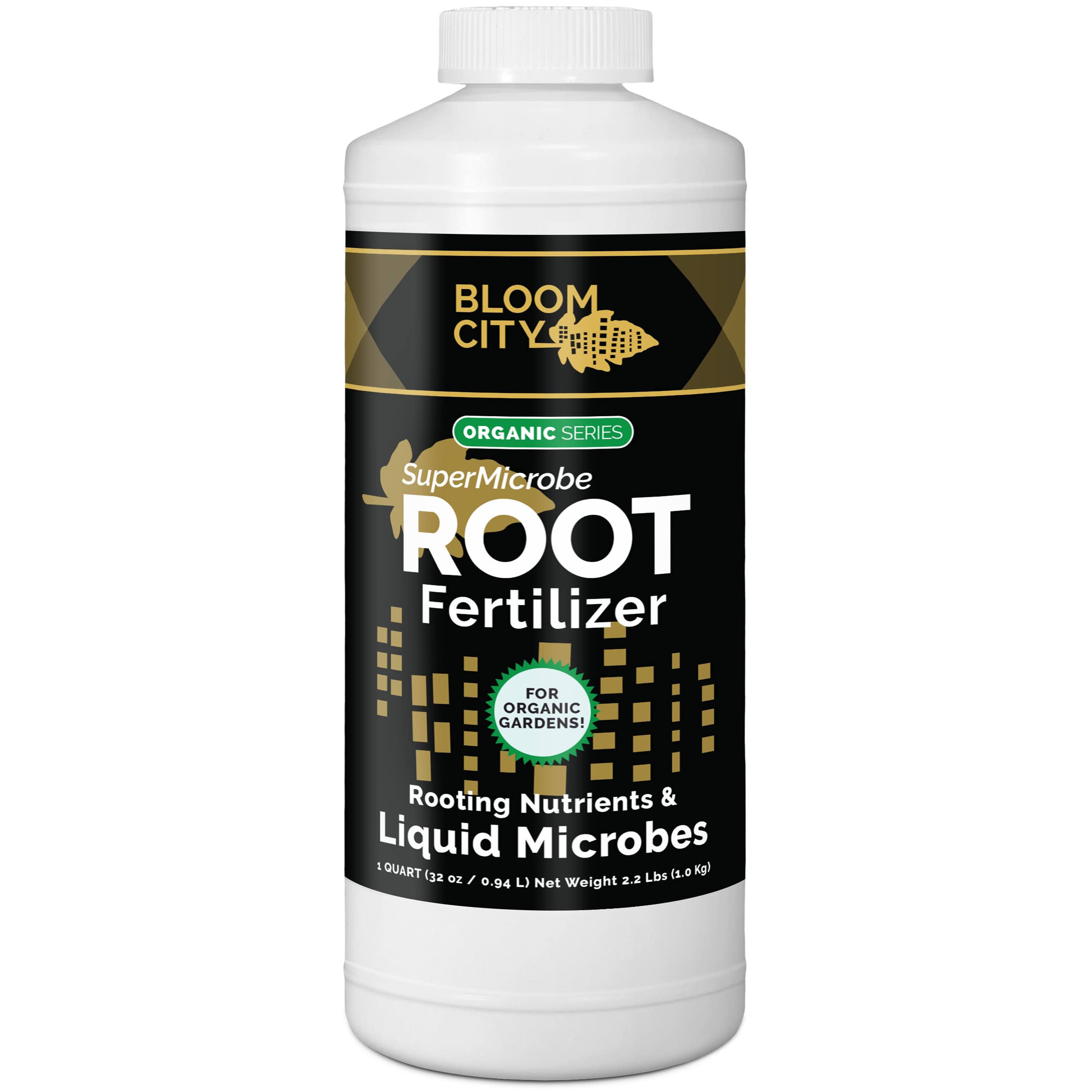 Bloom City SuperMicrobe root fertilizer bottle promotes healthy root growth