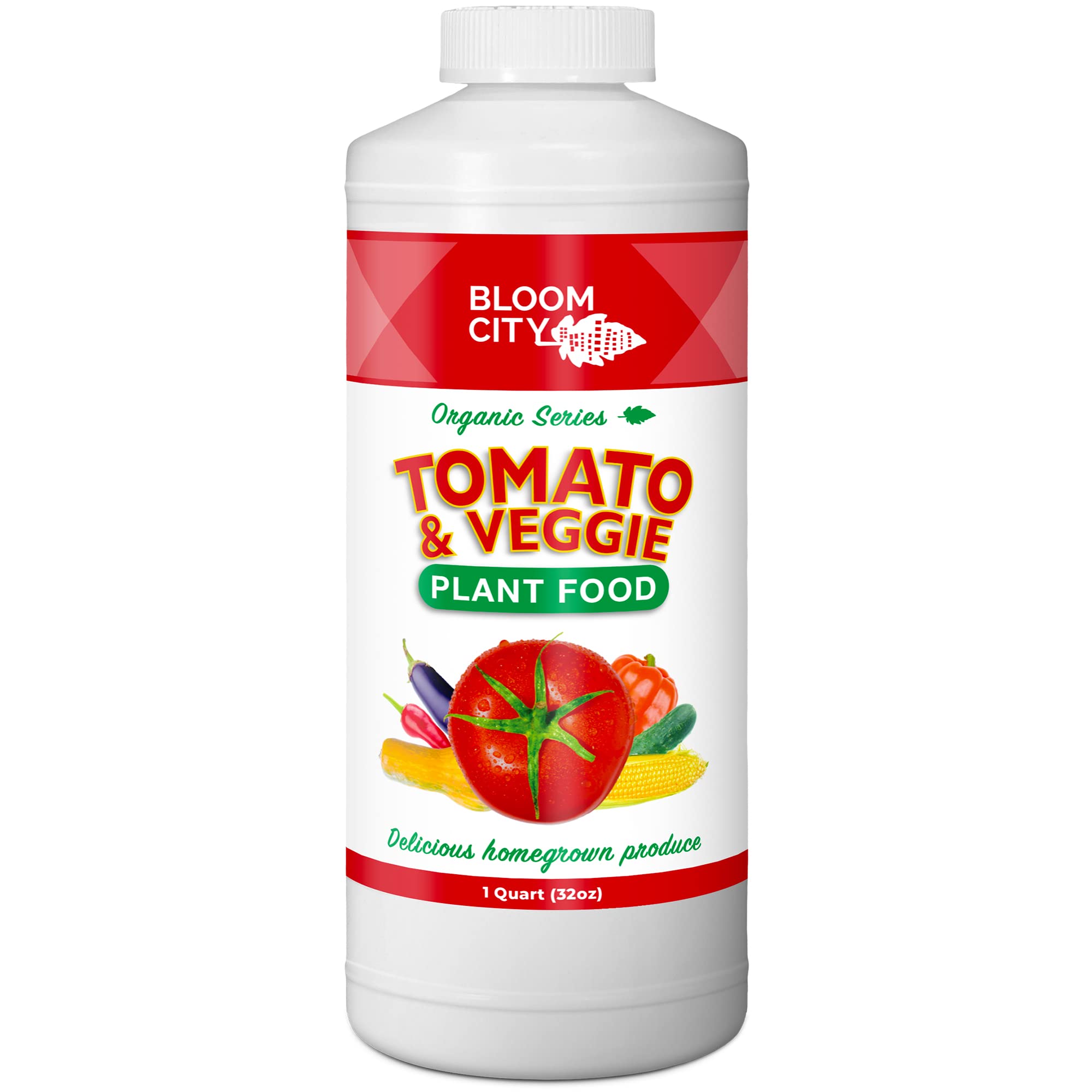 Bloom City Tomato & Veggie Plant Food bottle front view for robust tomato growth.