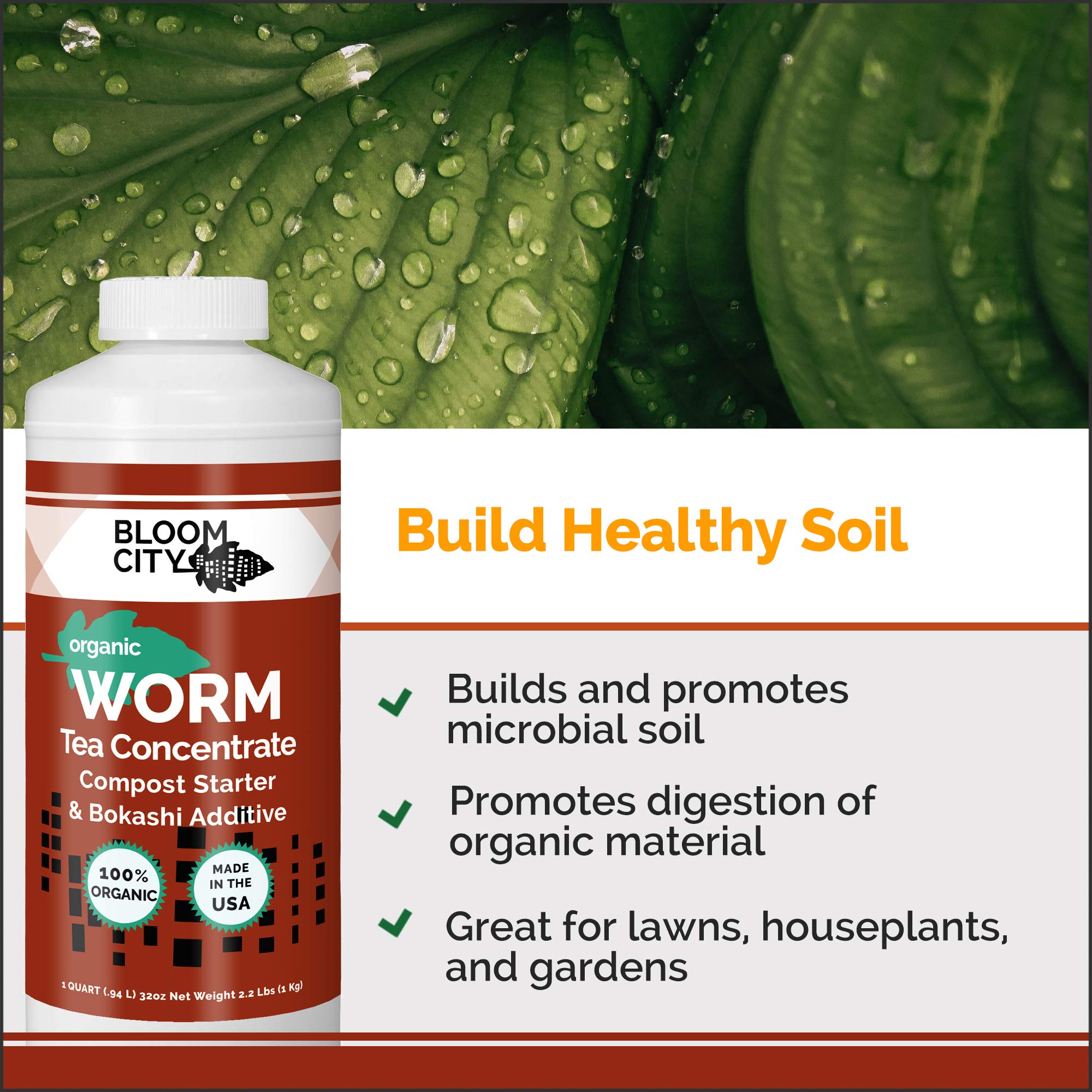 Bloom City Worm Tea Concentrate pour shot, easy root zone application.