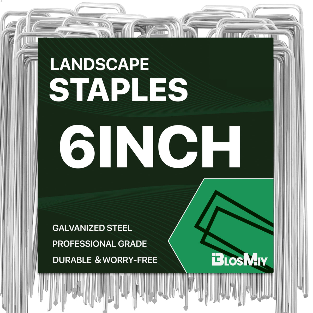 BLOSMIY landscape staples 6inch securing weed barrier fabric in a garden bed