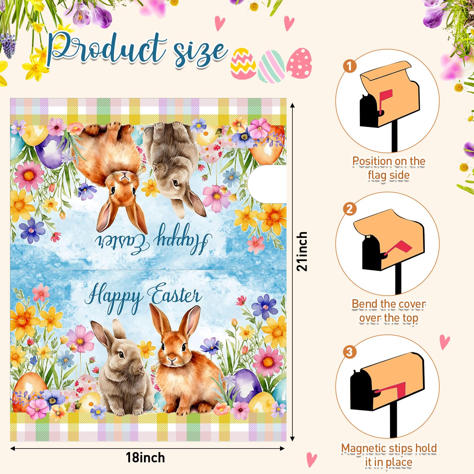 Blosssound Easter mailbox cover magnetic strips keep it secure on windy days.