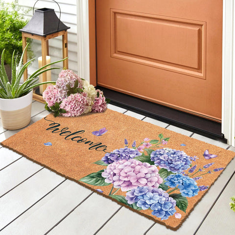 Blosssound hydrangea design with butterflies; soft texture and natural fibers ideal for inviting porches