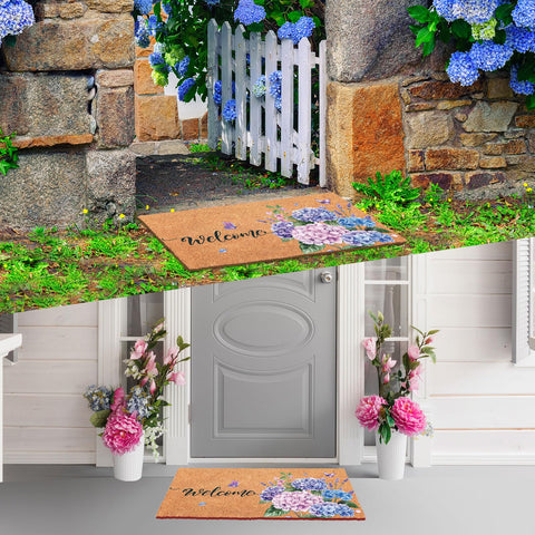 Blosssound spring-summer decor; hydrangea patterns brighten doors and entryways