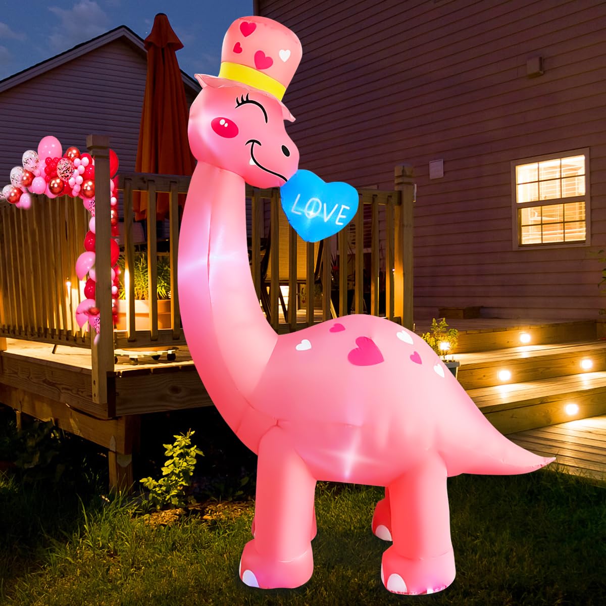 Blowout Fun 8ft dinosaur inflatable with LED glow for yard decor