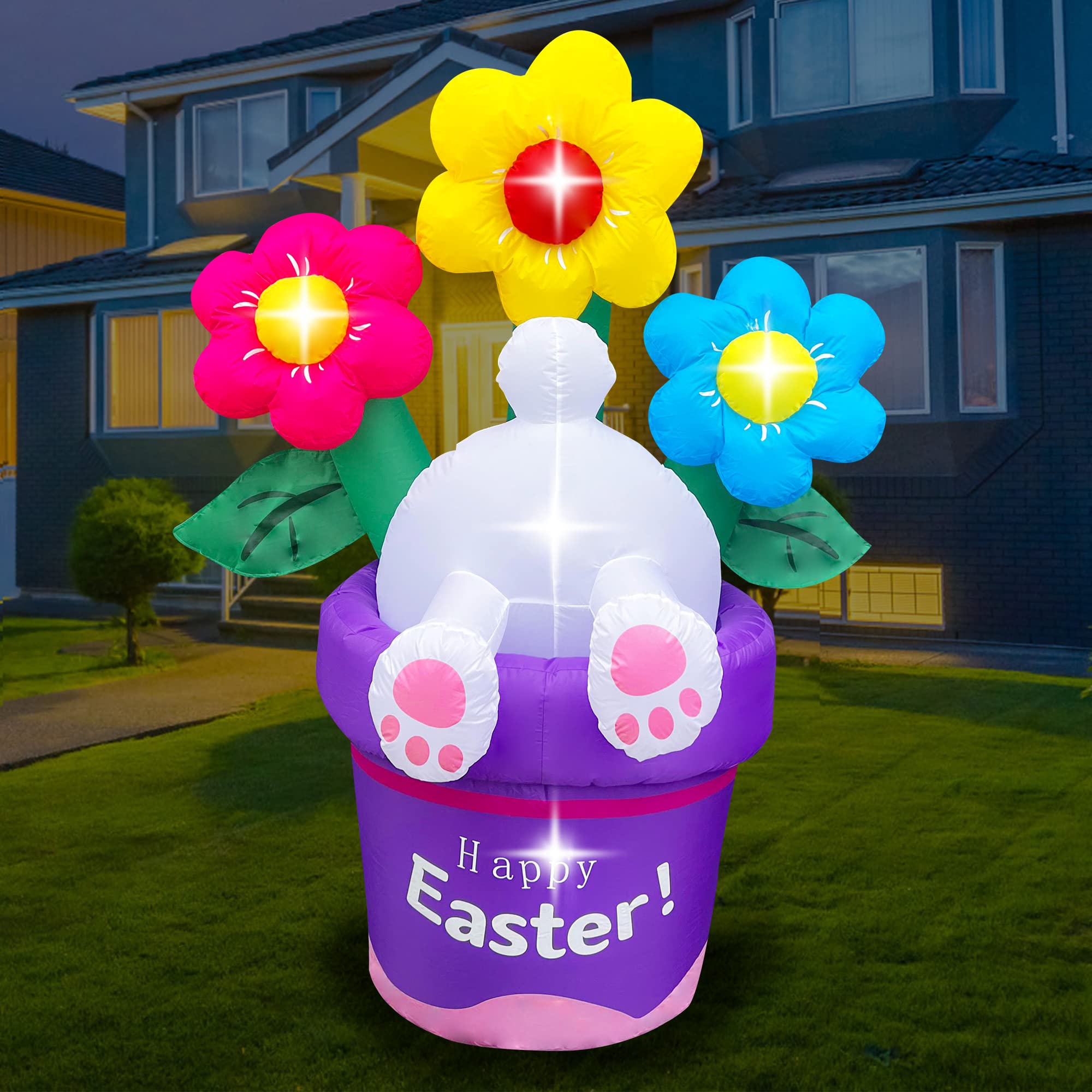 Blowout Fun Easter rabbit in basket with LED lighting for outdoor display