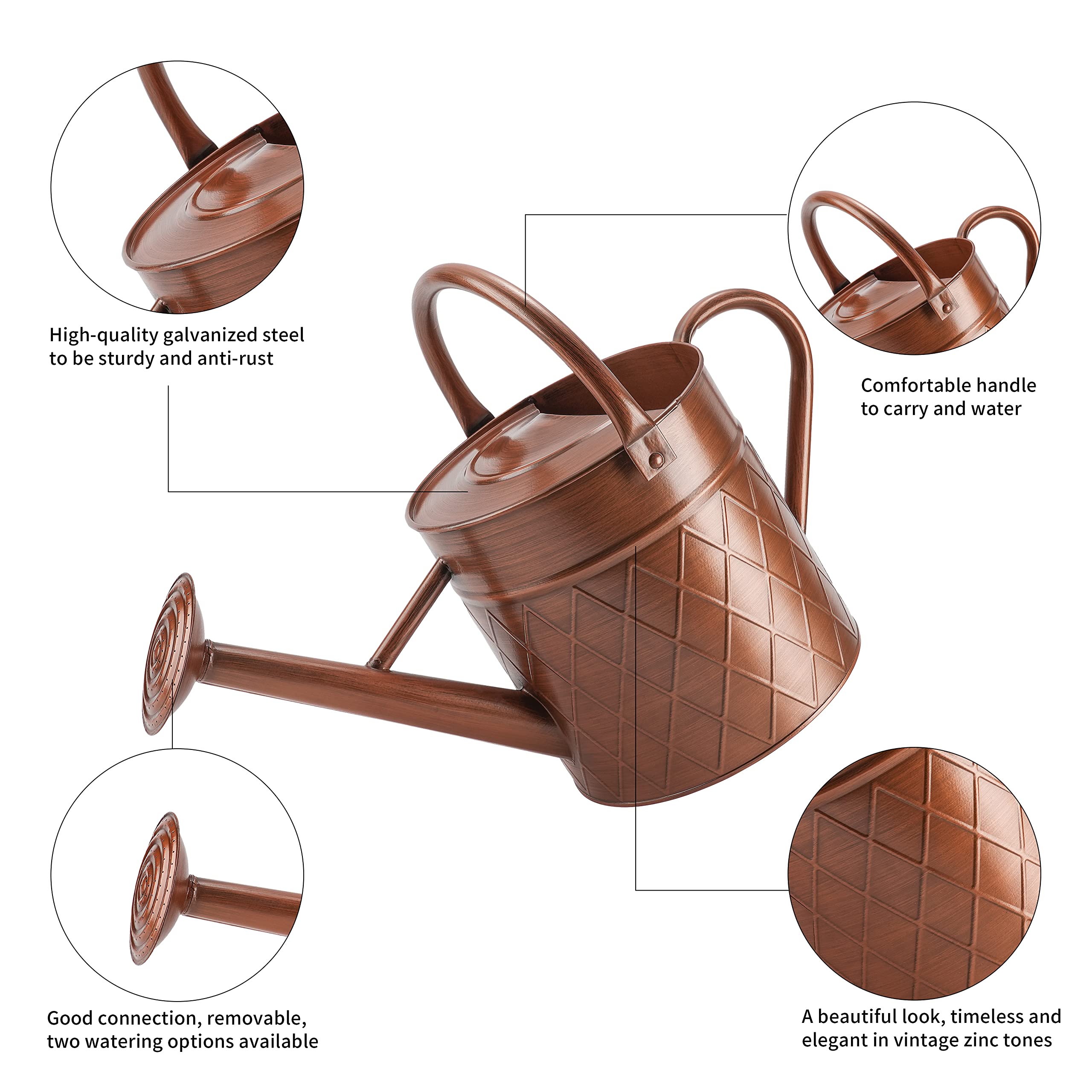 BLstyle copper watering can removable spray spout enables gentle shower or direct stream