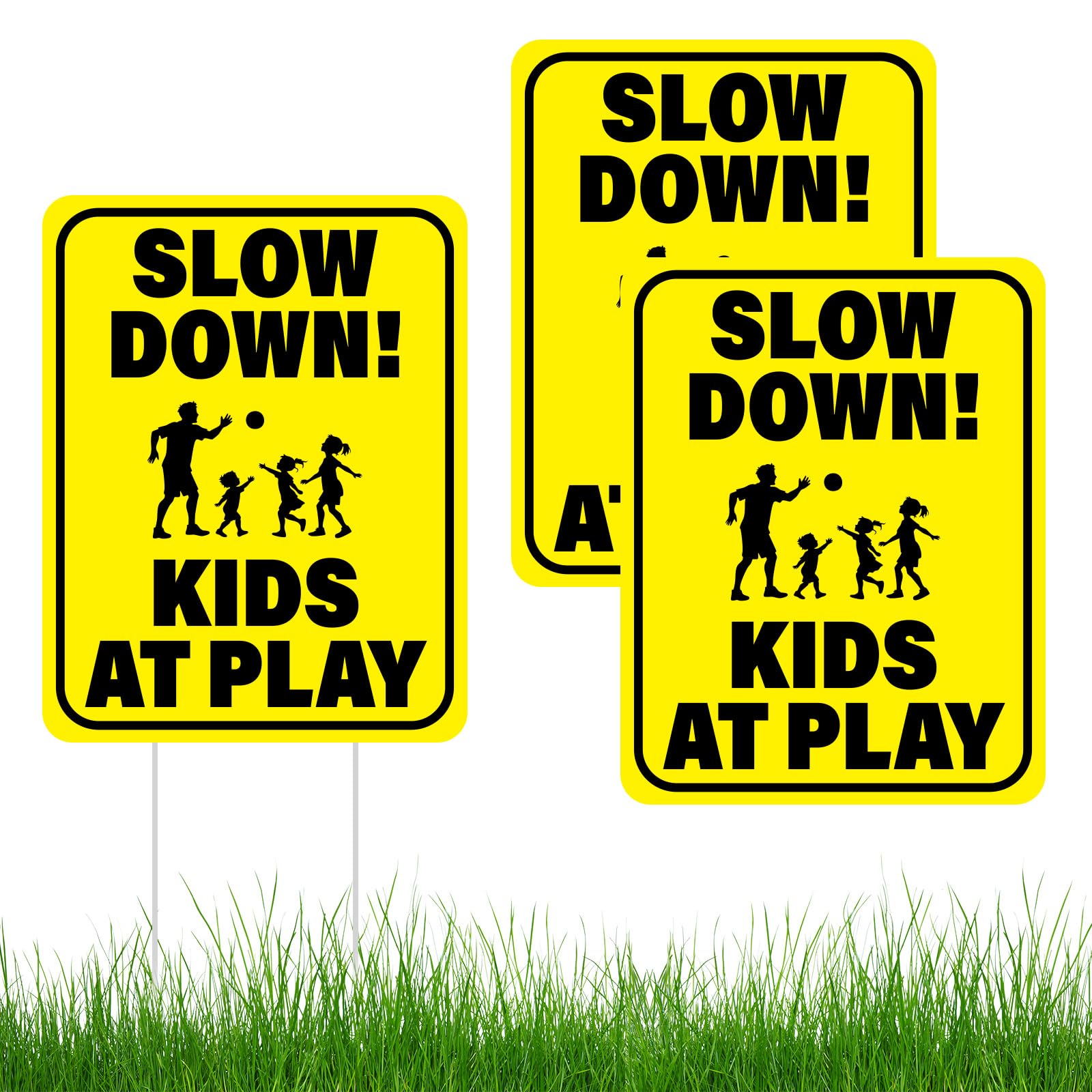 BLSUREFYX slow down kids at play sign 14.2x11 inches front view improves street visibility