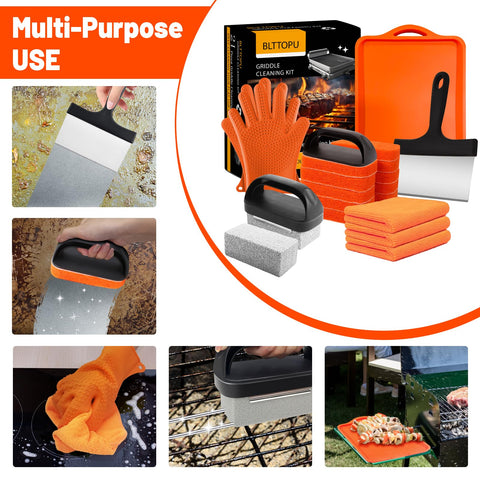 BLTTOPU 21-piece griddle cleaning kit assembled for outdoor cooking