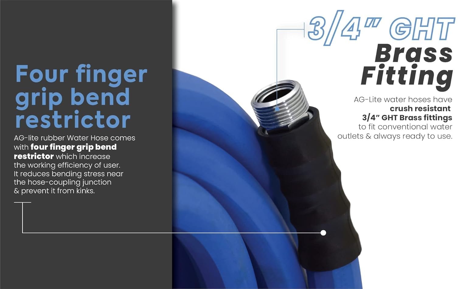 BLUBIRD AG-LITE AL3415 hose end with 4 finger grip, bend restriction.