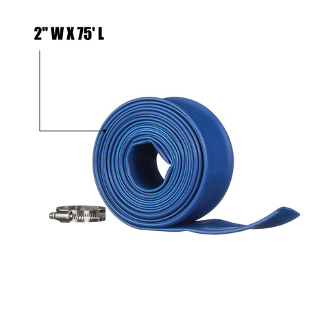 Blue Devil backwash hose with clamp ensures secure attachment during operation.