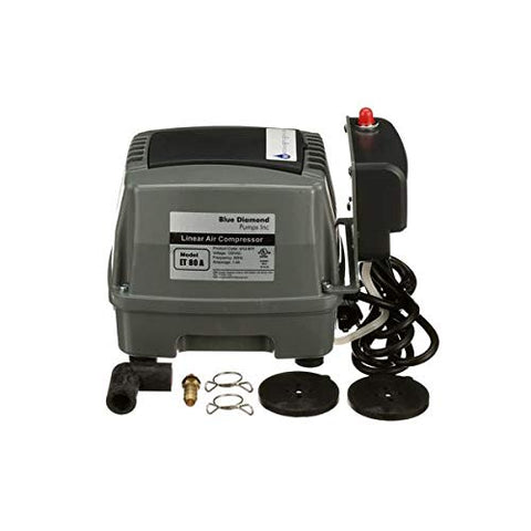 Blue Diamond ET80 septic and pond pump side view showing easy installation with fittings.