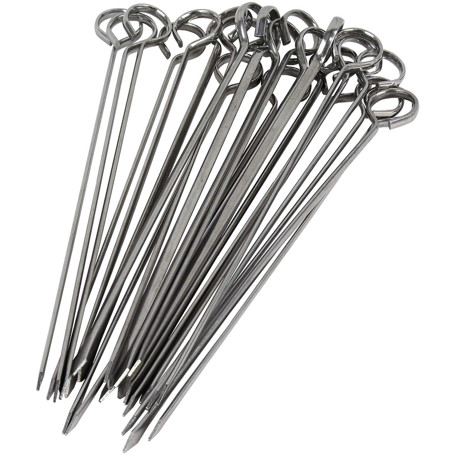 Blue Donuts 8-inch flat-tip skewers for secure grilling.