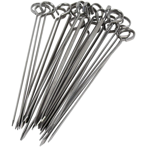 Blue Donuts 8-inch flat-tip skewers for secure grilling.