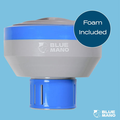 Blue Mano chlorine floater in inground pool setup for stable dosing
