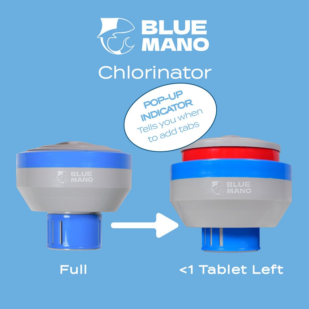 Blue Mano chlorine floater premium 7-inch design enhances pool aesthetics