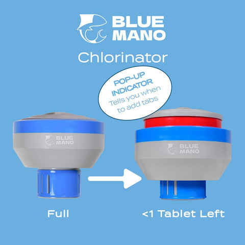 Blue Mano chlorine floater premium 7-inch design enhances pool aesthetics