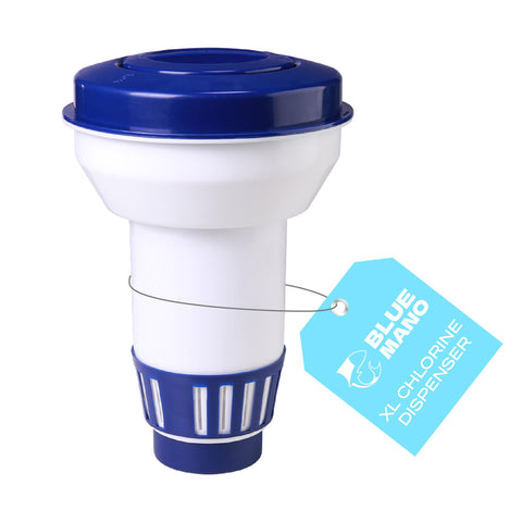 Blue Mano extra-large capacity dispenser holds multiple tablets for extended, low-fuss dosing.