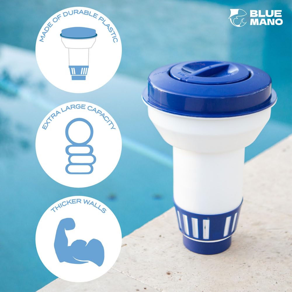Blue Mano heavy-duty thick plastic resists pool chemicals and sunlight.