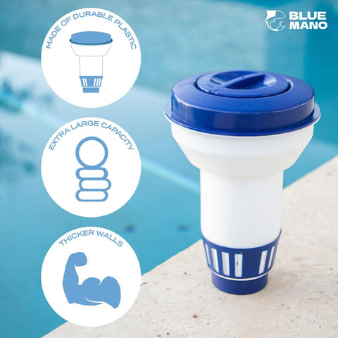 Blue Mano heavy-duty thick plastic resists pool chemicals and sunlight.