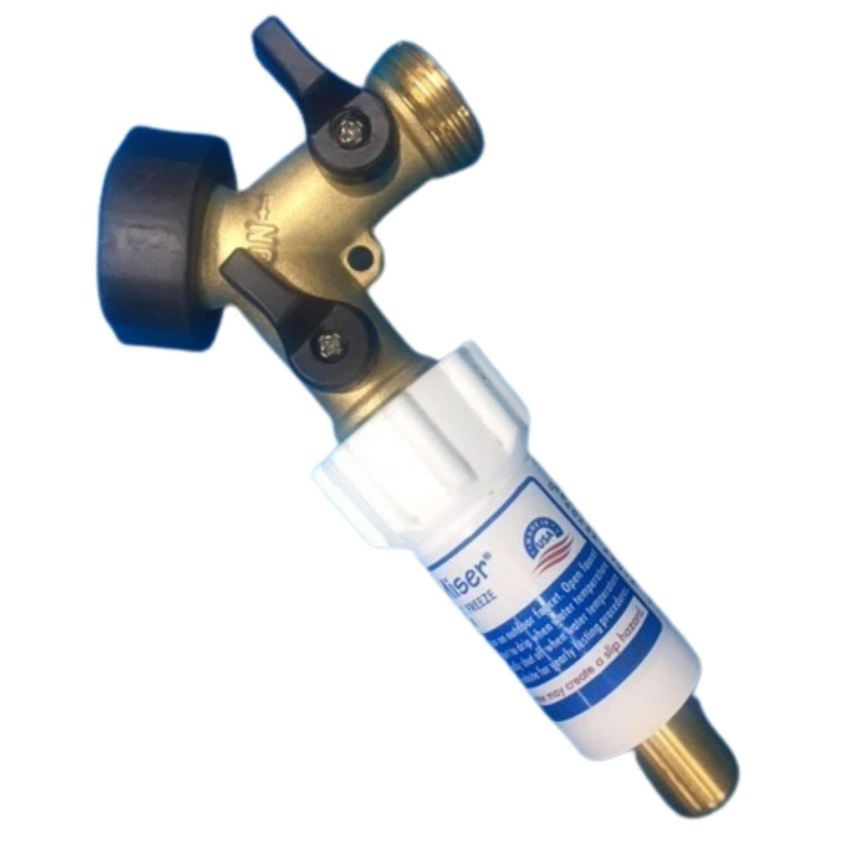 Blue Penguin Freeze Miser close-up showcases precise water protection for outdoor faucets.