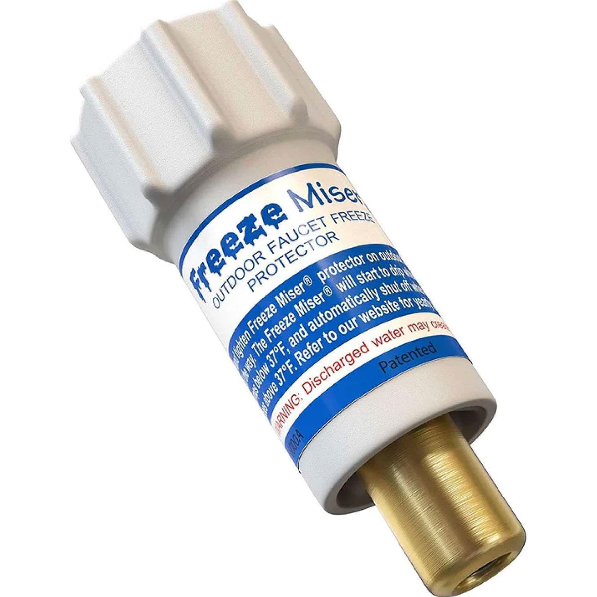 Blue Penguin Freeze Miser shield on an outdoor faucet prevents freezing