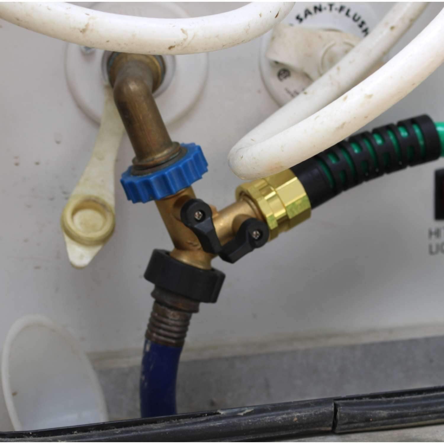 Blue Penguin RV water setup demonstrates standalone protection without electricity or batteries.