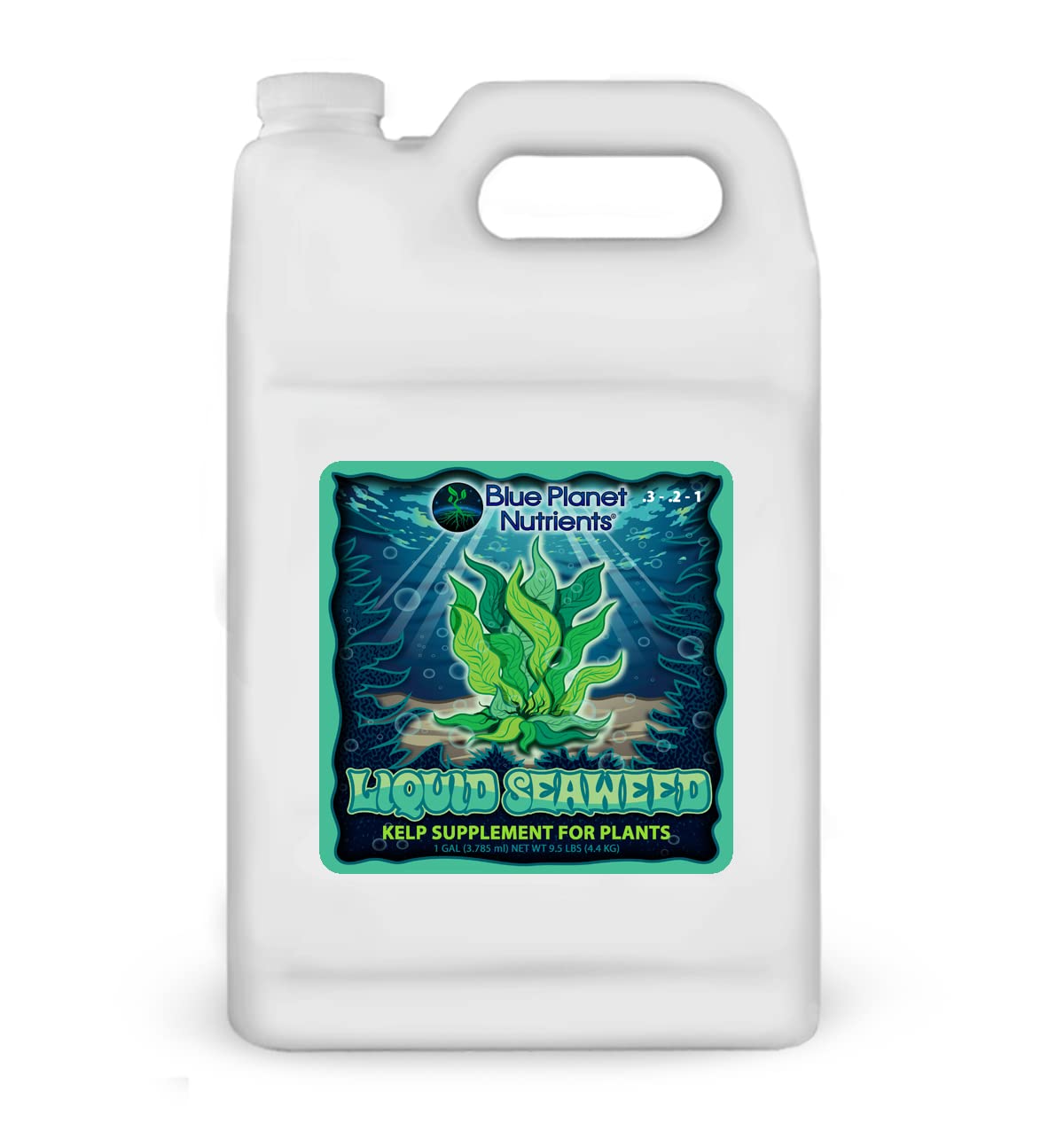 Blue Planet Nutrients liquid kelp bottle promoting strong roots and vibrant foliage