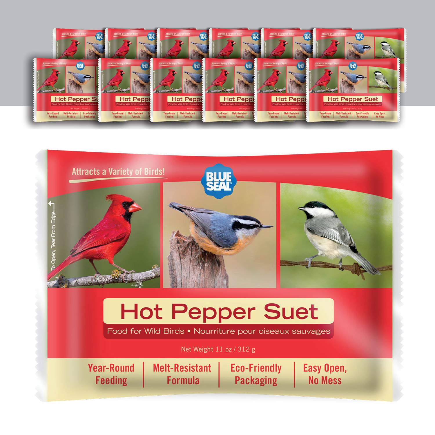 Blue Seal hot pepper suet cake on a woodpecker-friendly feeder for winter energy