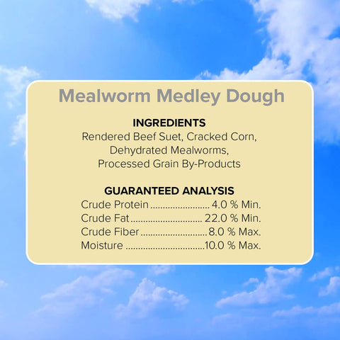Blue Seal Mealworm Medley melt-resistant formula ready at backyard feeders.