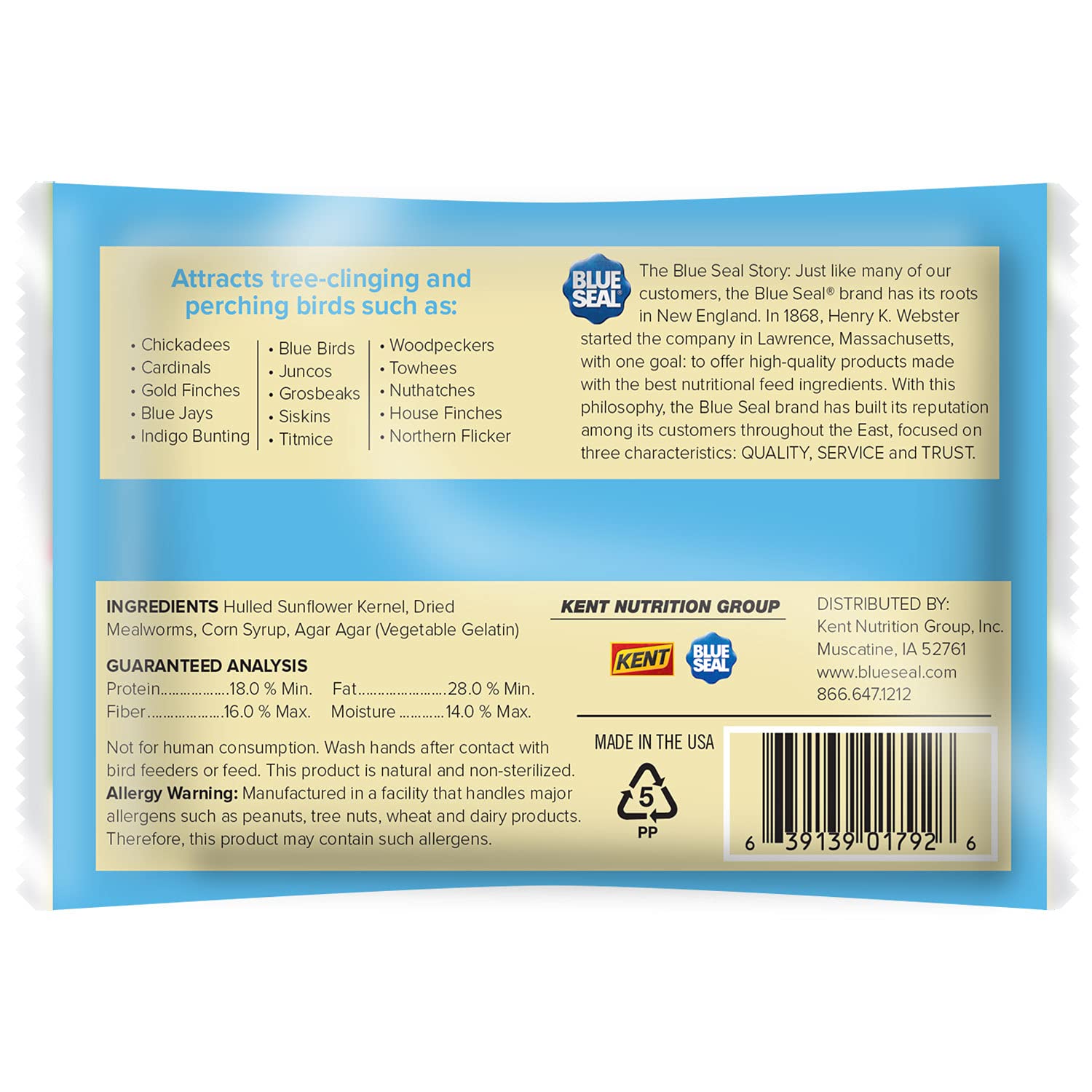 Blue Seal suet bars in easy-open wrapper attract woodpeckers and garden birds