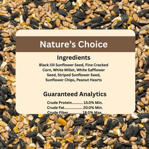 Blue Seal Nature's Choice ingredients list: sunflower, safflower, millet, peanuts