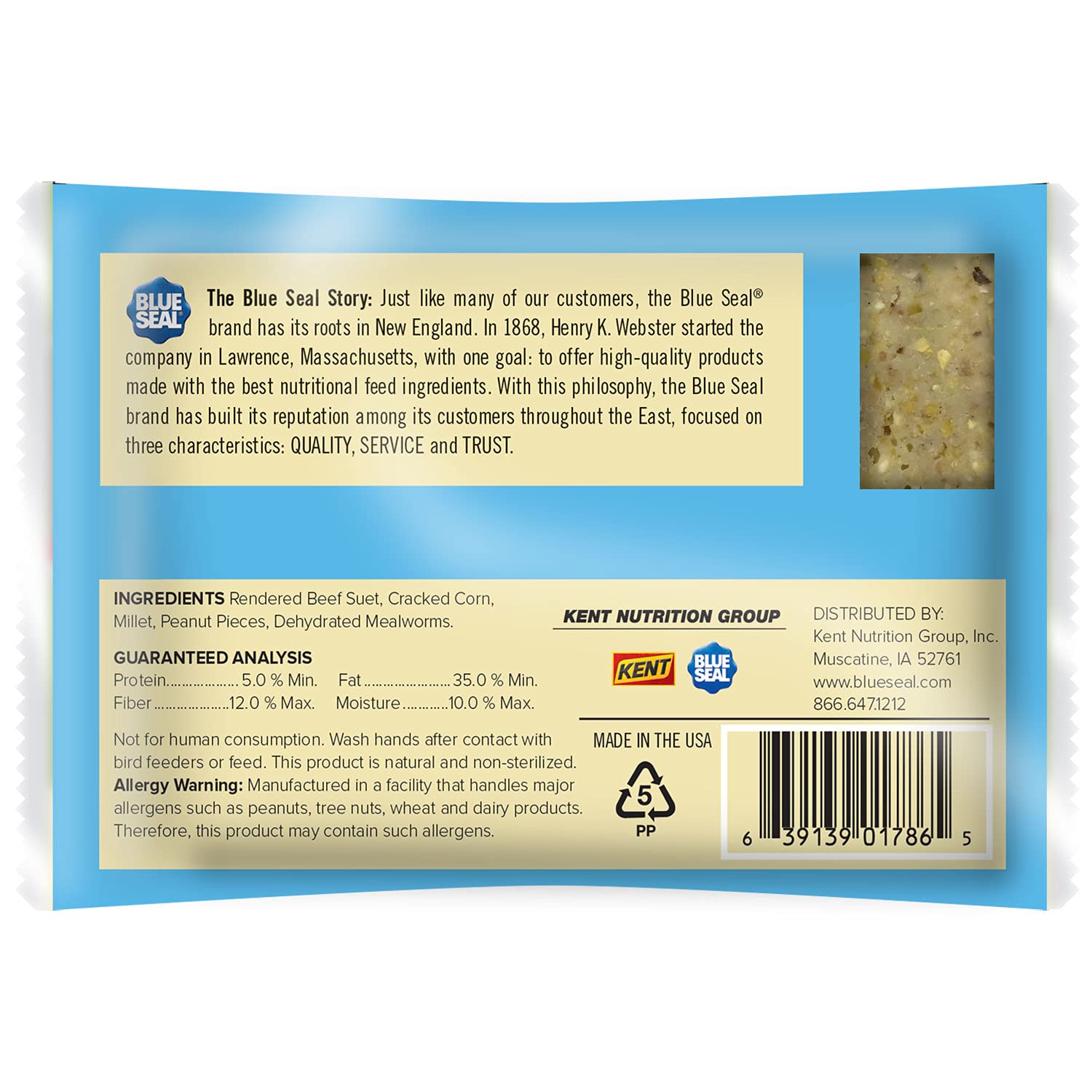 Close-up of Blue Seal suet cakes showing melt-resistant texture.
