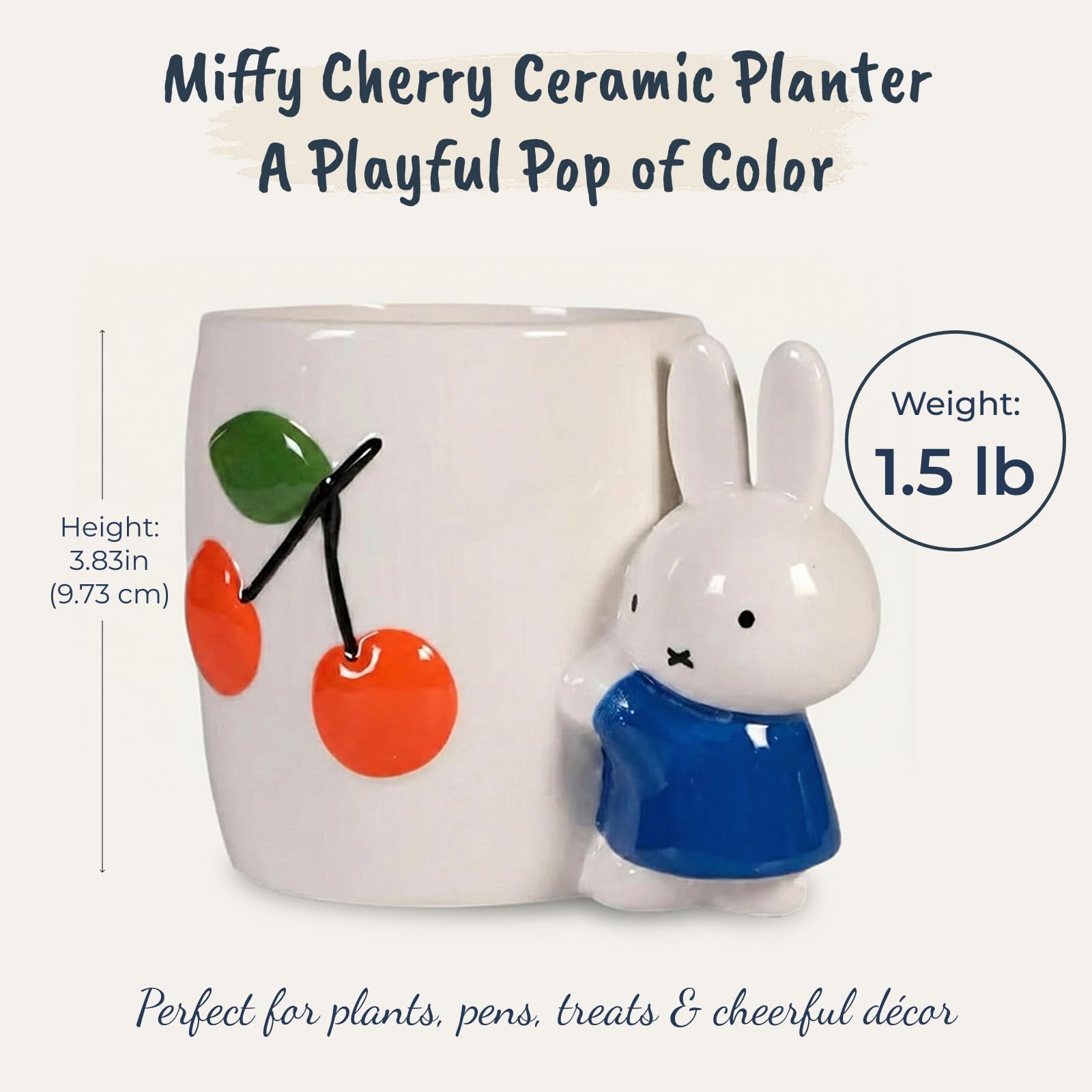 Blue Sky Clayworks Miffy Cherry planter with 3D Miffy accent on the side.