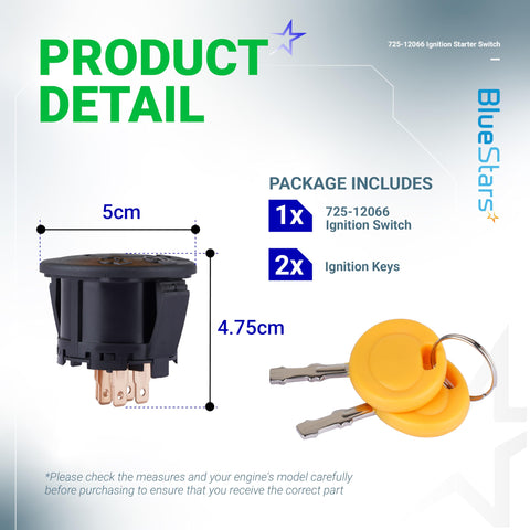 BlueStars ignition switch with keys included for easy replacement