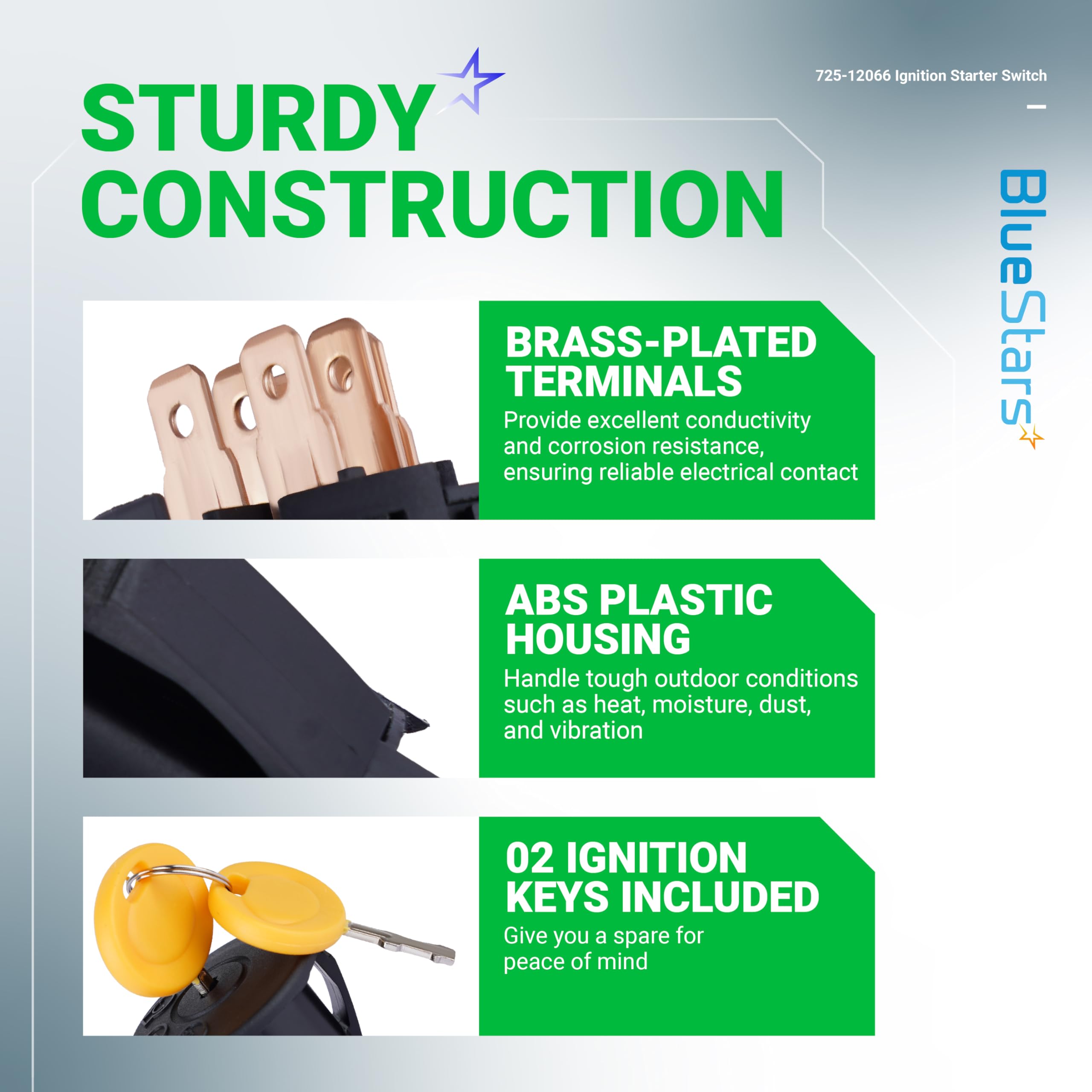 BlueStars brass terminals provide solid electrical contact