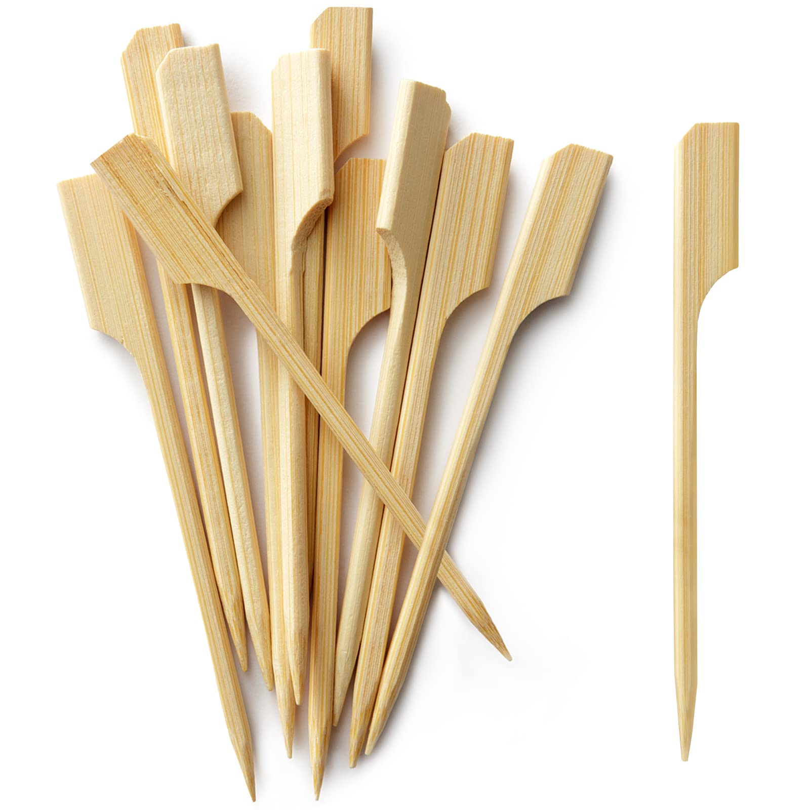 Blue Top bamboo paddle picks 3.5-inch close-up with smooth handle for easy snacks