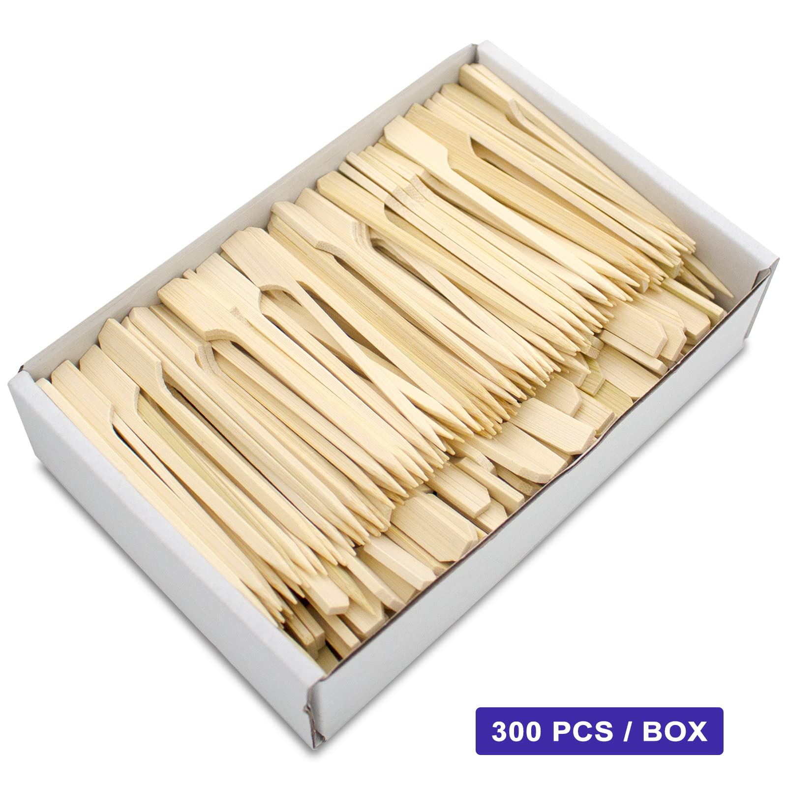 Blue Top bamboo paddle picks with a polished arc to prevent splinters