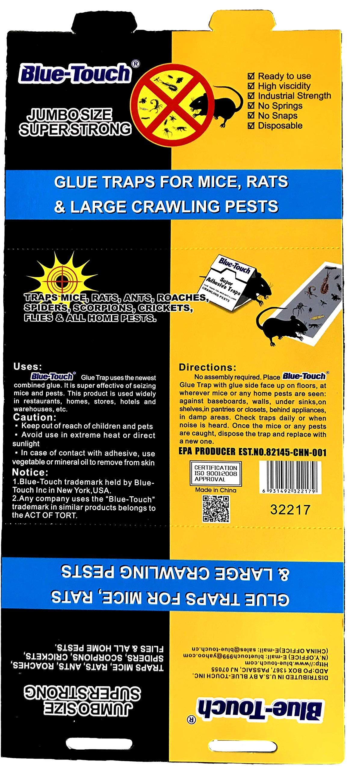 Blue-Touch extra-large glue trap with peanut butter scent for quick pest capture.