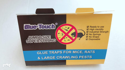 Blue-Touch jumbo glue board shown for versatile indoor and outdoor use.