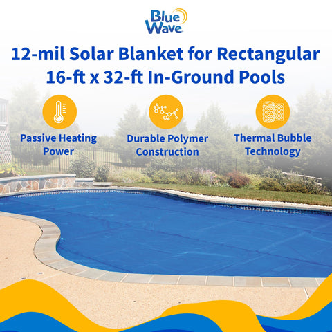 Blue Wave blanket reducing evaporation to save water and refills
