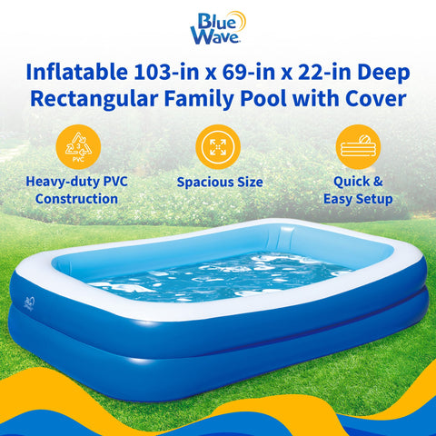 Blue Wave 103 x 69 x 22 pool offers ample space for family lounging and play.