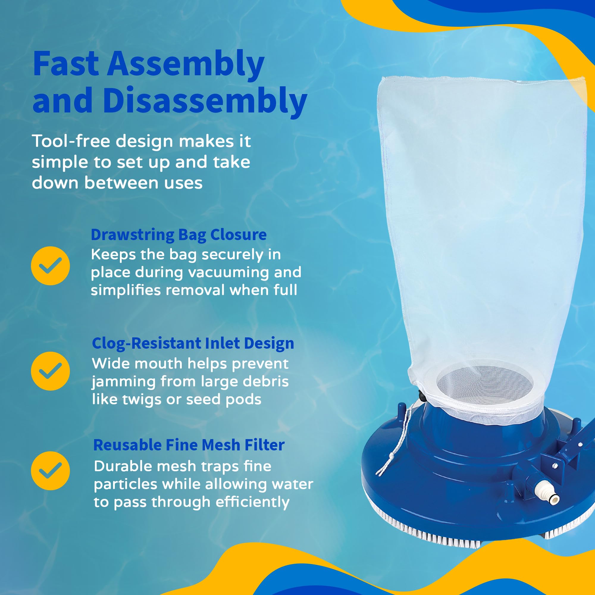 Blue Wave Leaf Bagger storage design keeps pool cleaning gear organized.