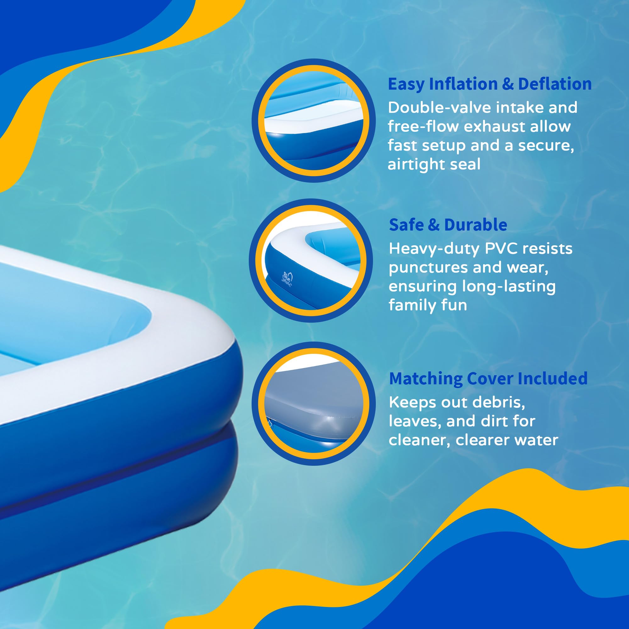 Blue Wave multi-air-chambers design provides stable inflation and long-lasting shape.
